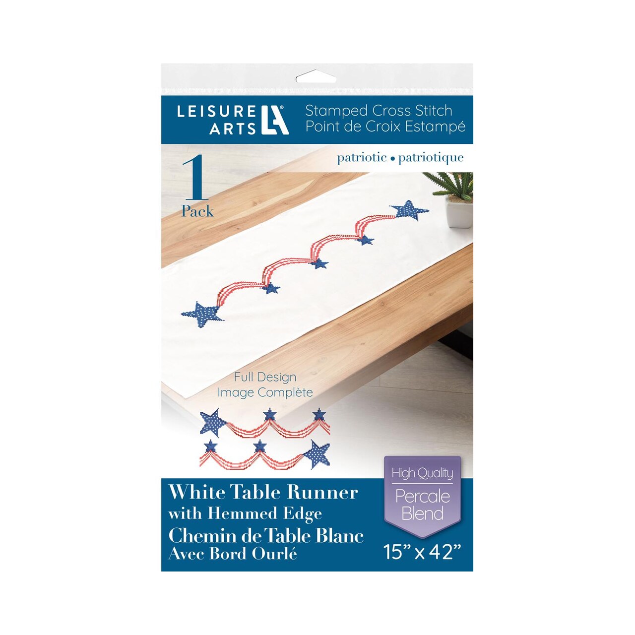 Leisure Arts Table Runner 15"x42" Patriotic, kitchen table runner, embroidery kit, kitchen runner, cross stitch kits for beginners, embroidery patterns, embroidery fabric